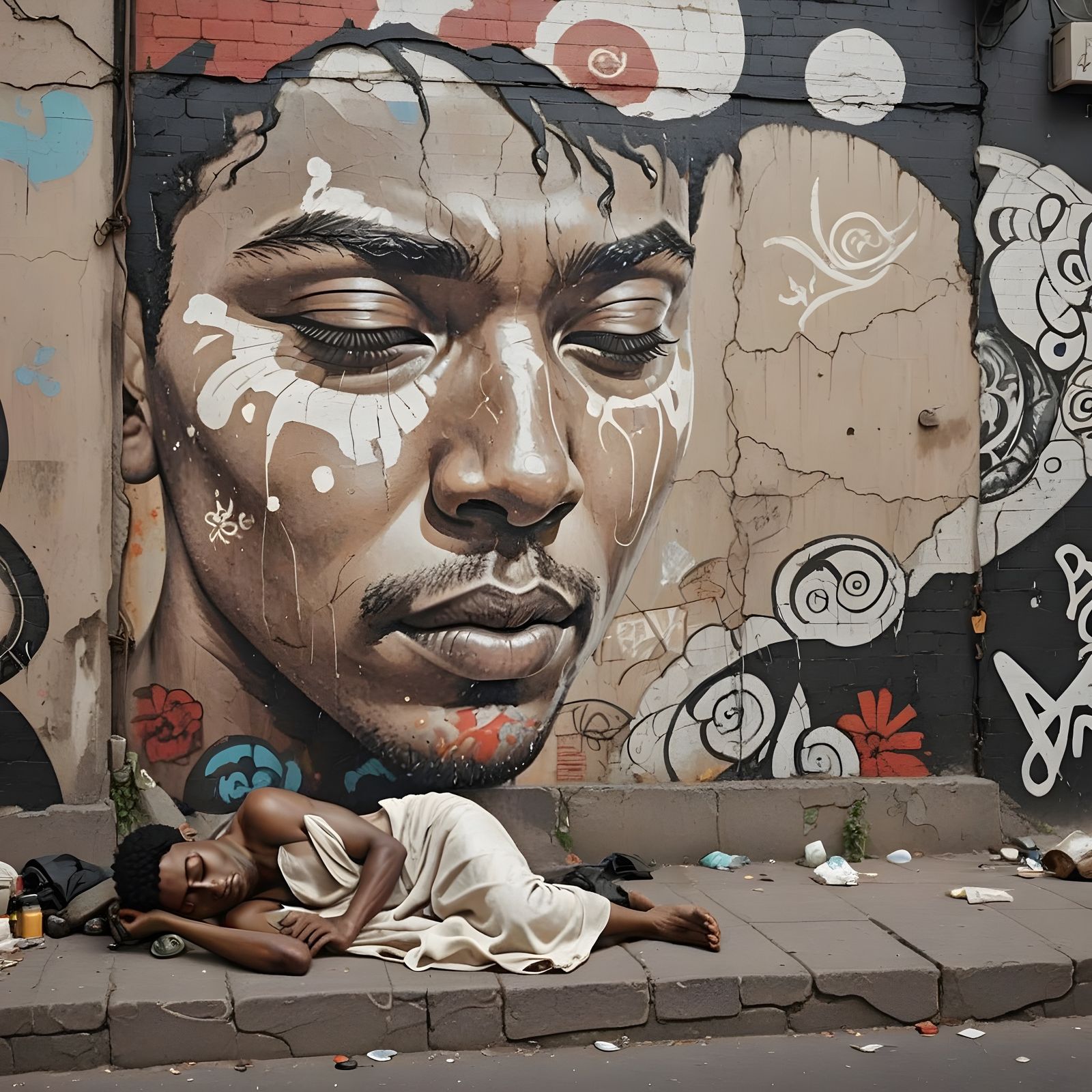 Epic Street Scene with Cinematic Wall Mural