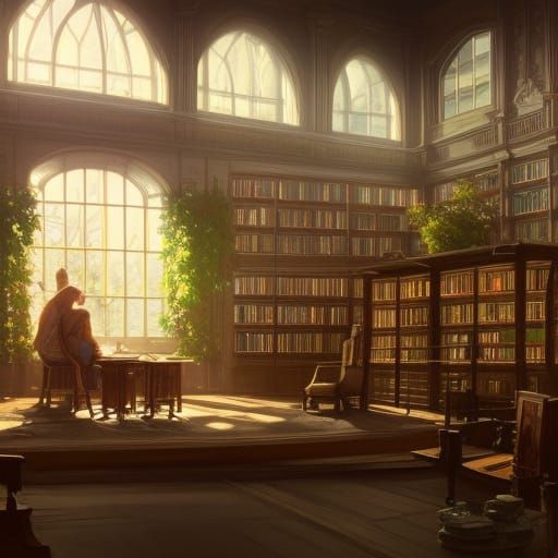 Warm Lit Library Concept Art
