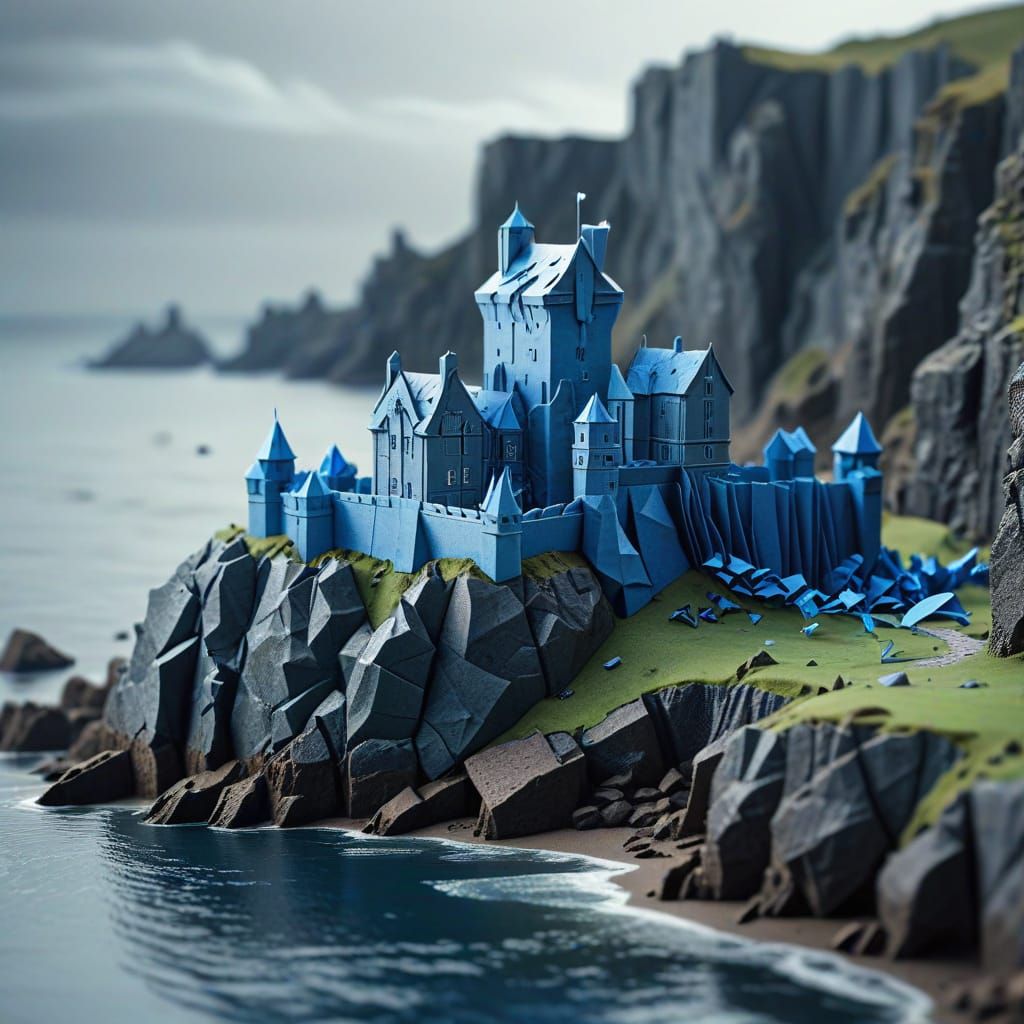 Origami Dunnottar Castle Overlooking the Sea