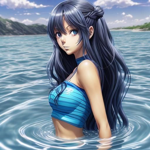 Anime Girl with Blue Hair in Manga Style