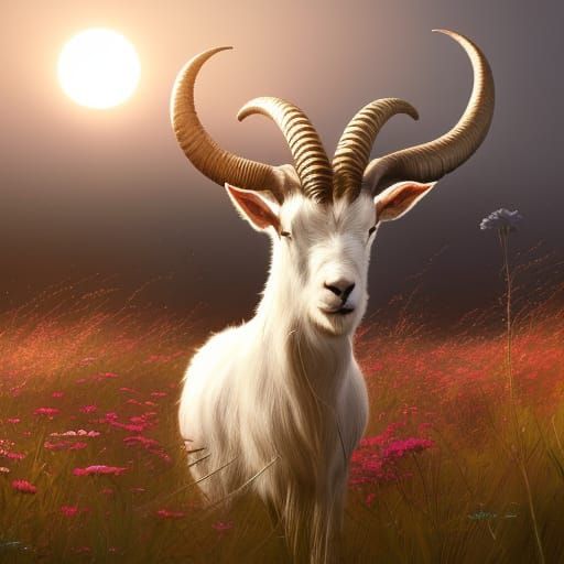 Sunset Field: Horned Girl Concept Art in 8K