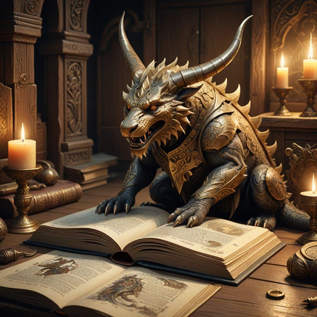 Mythical Bestiary with Golden Edges: Fantasy Illustration