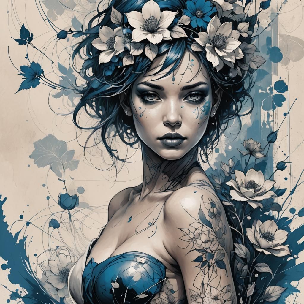 Floral Tattooed Nude: Technical Concept Art