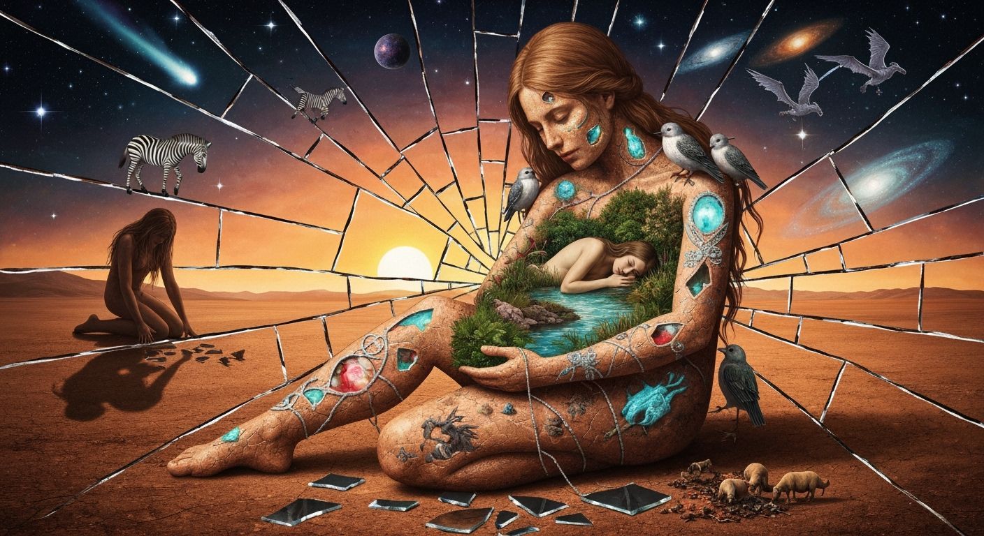 Surreal Sculpture of Woman Revealing Inner Oasis