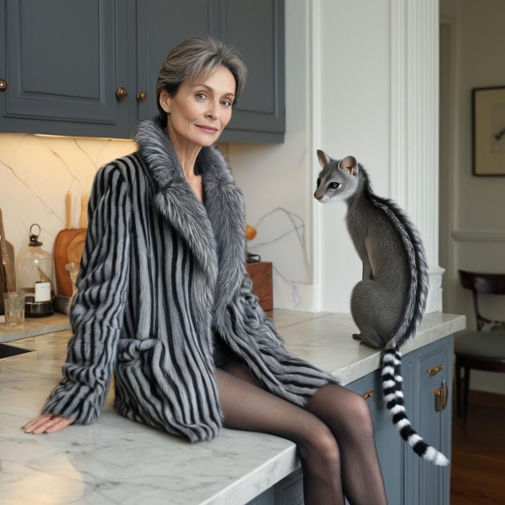 Intelligent Stoat-like Creature in Art-Filled Home