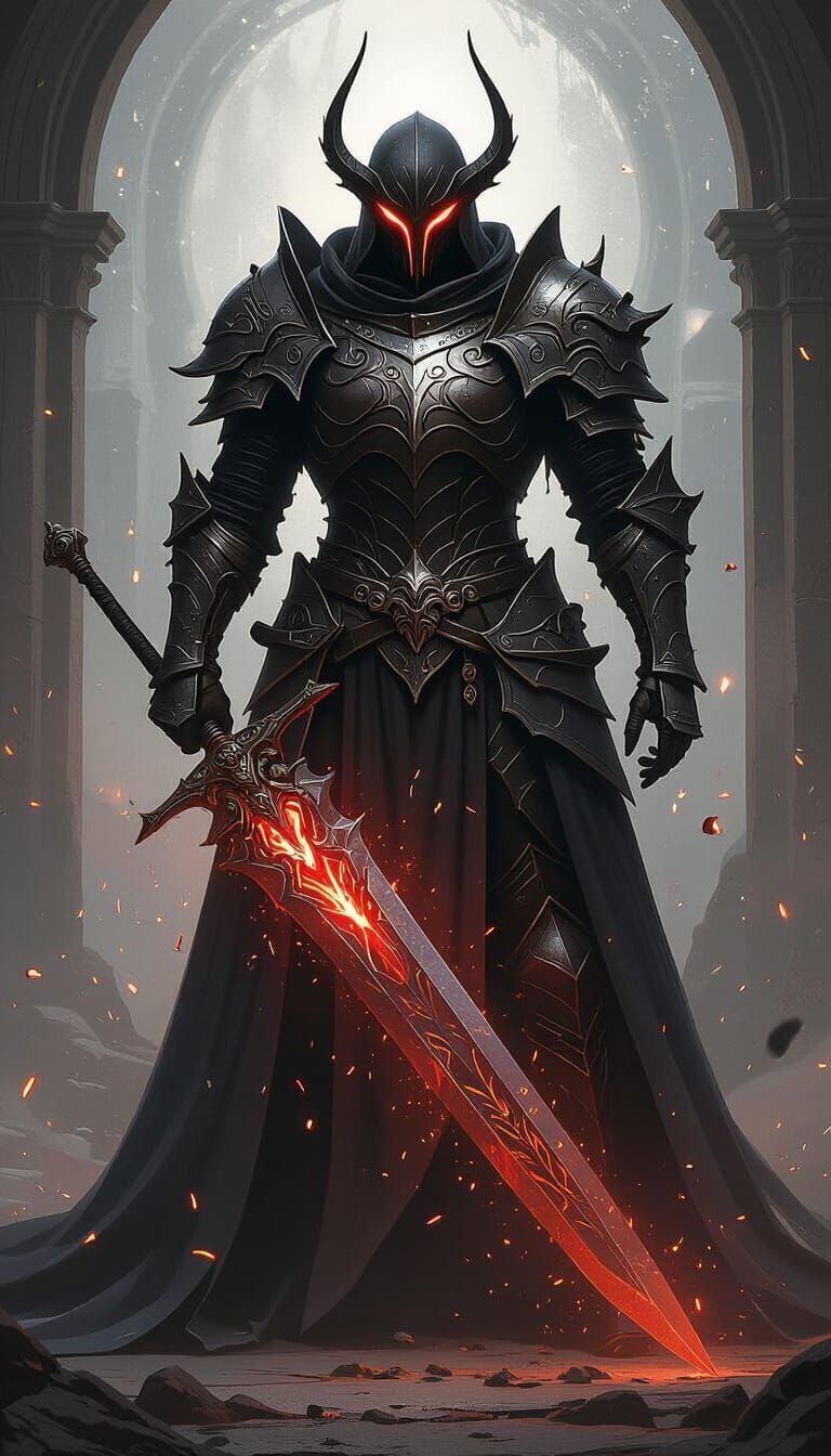 Mysterious Knight in Shadow with Cosmic Aura