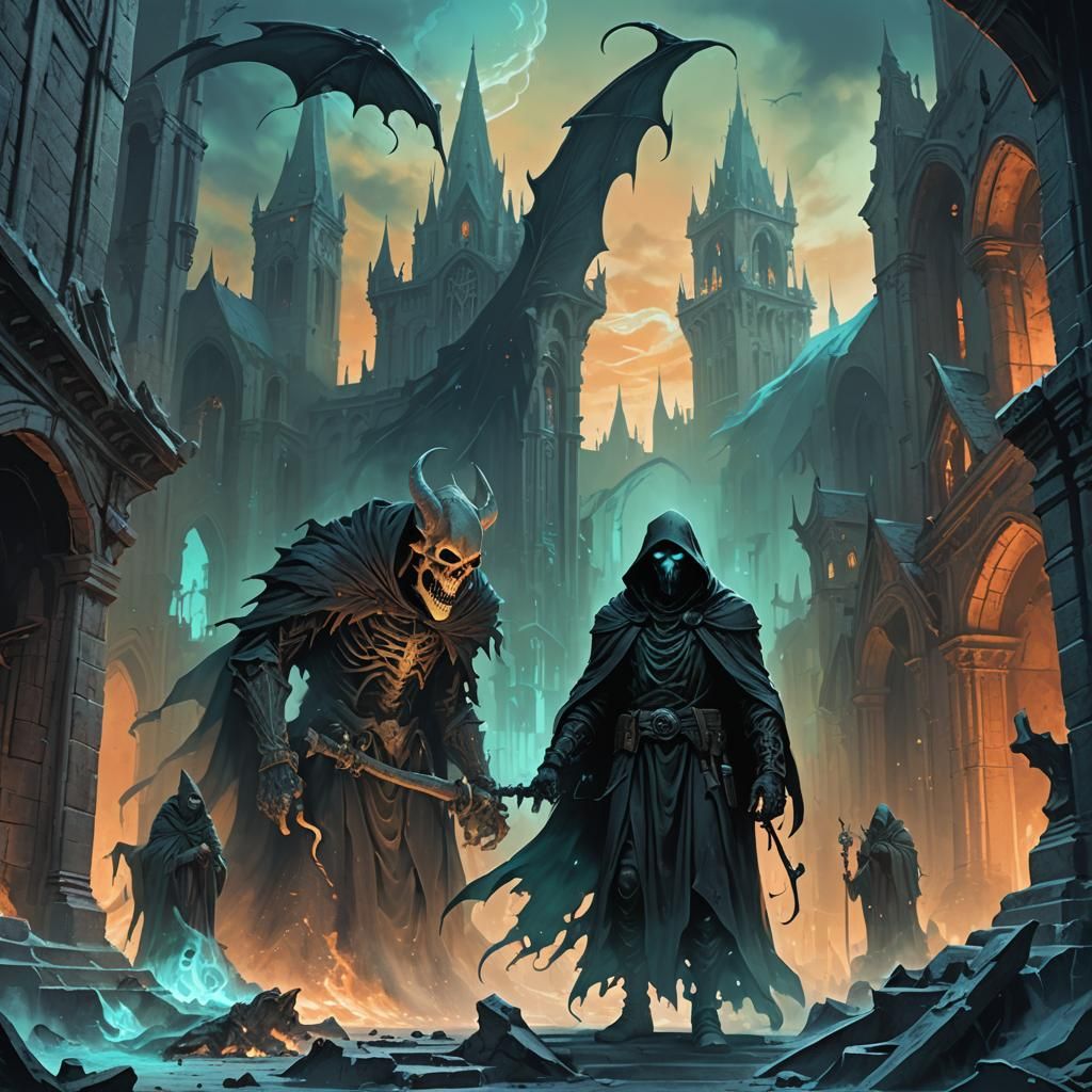 Grim Reaper in Abandoned City: Grimdark Concept Art