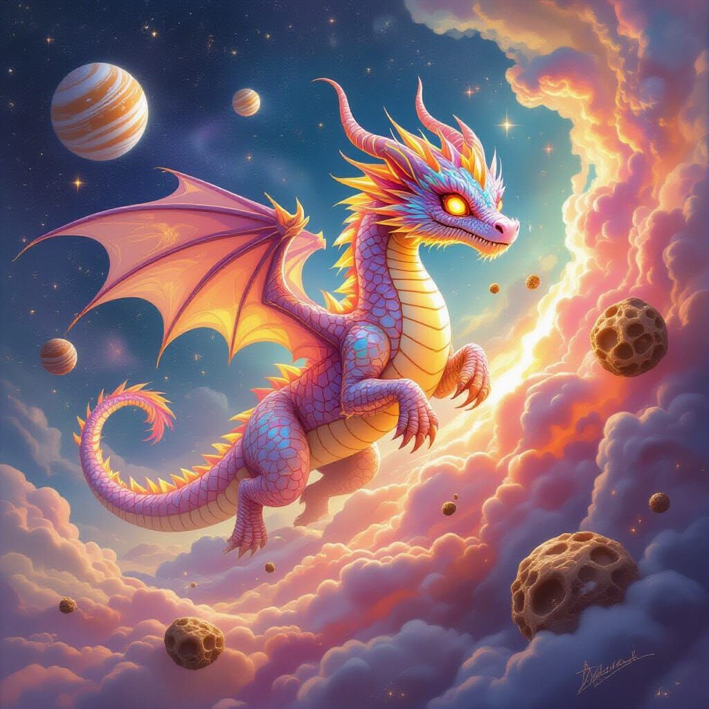 Celestial Dragon with Candy Scales in Nebula, Vibrant Colors
