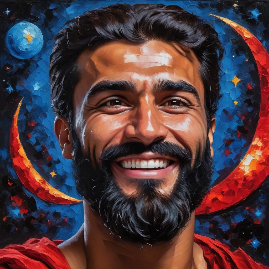 Heroic Bearded Man in Space, Impressionist Impasto Oil Paint...