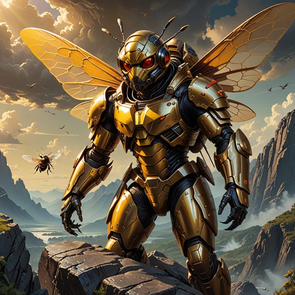 an anamorphic bee in miltary uniform