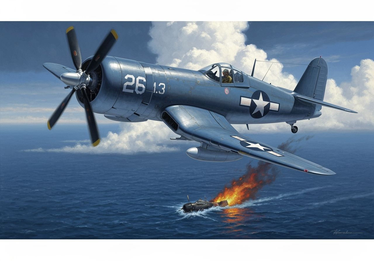 F4U Corsair Dogfight Acrylic Painting Over Pacific