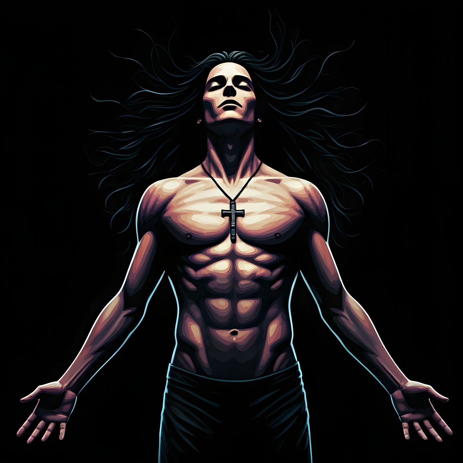 Abstract Transhumanist Figure with Cross Silhouette