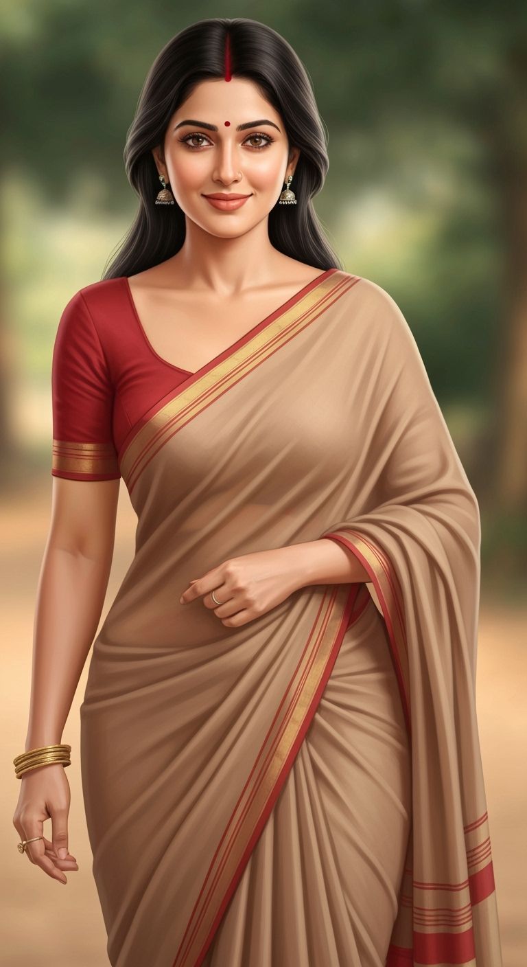 Elegant Indian Woman in Saree, Photorealistic Style