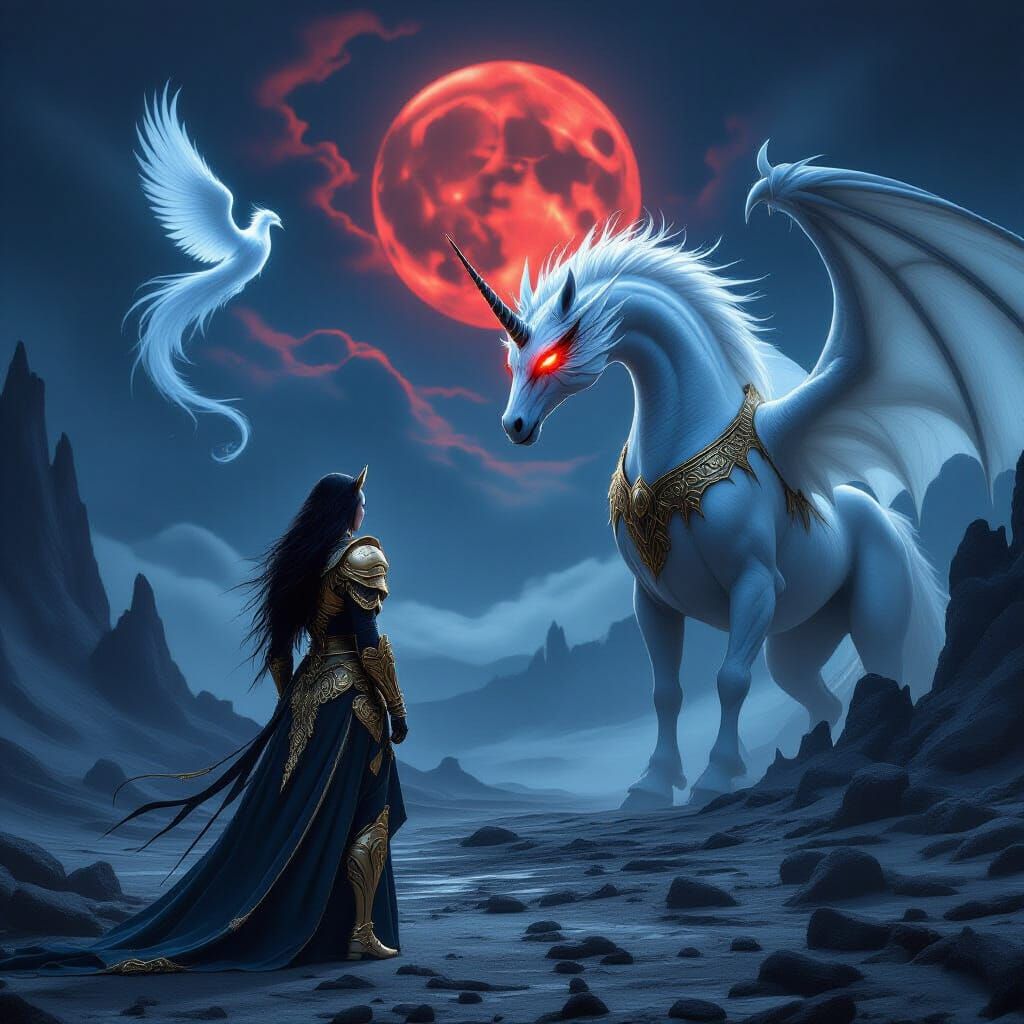 She-Wolf Warrior With Mythical Mount in Dark Fantasy Realm