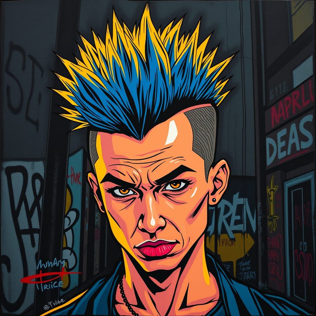 Vibrant Edgy Urban Warrior with Bold Mohawk Hairstyle