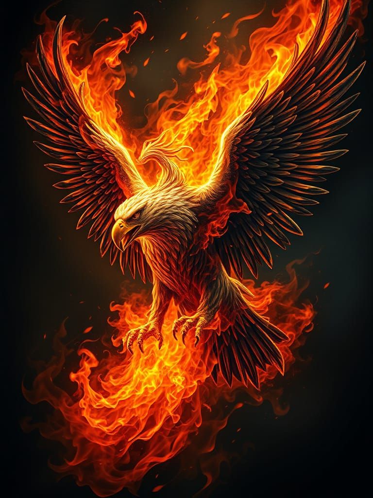 Fiery Eagle in Gothic Horror Style