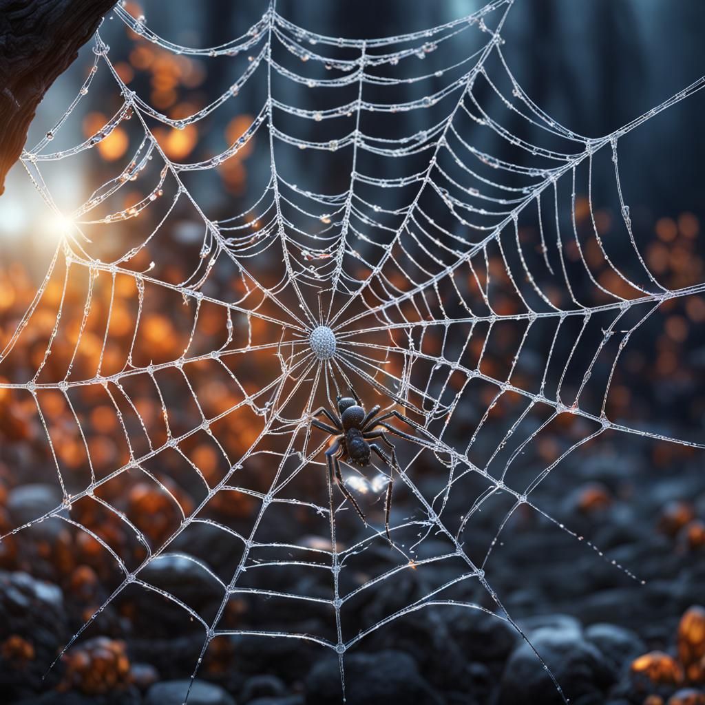 Crystal Spiders on a Detailed Spider Web