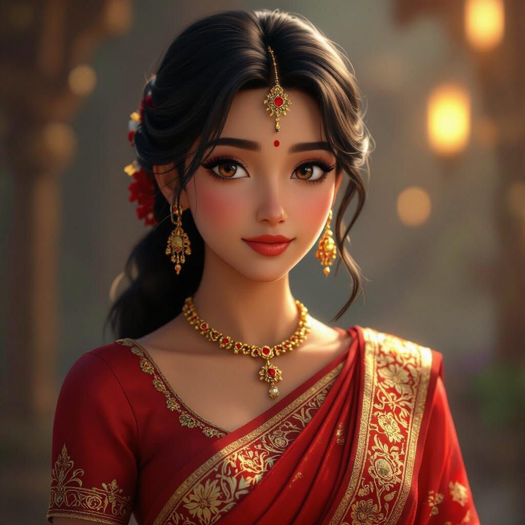 Beautiful Indian Woman in Red Saree