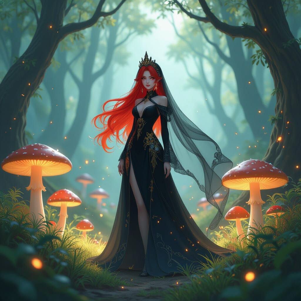 Ethereal Fairy Queen in Bioluminescent Grove, Anime Style