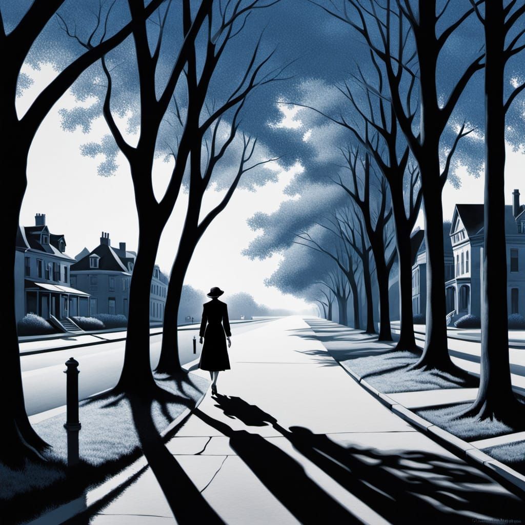 Woman Strolling in a Shaded Street in Soft Daylight