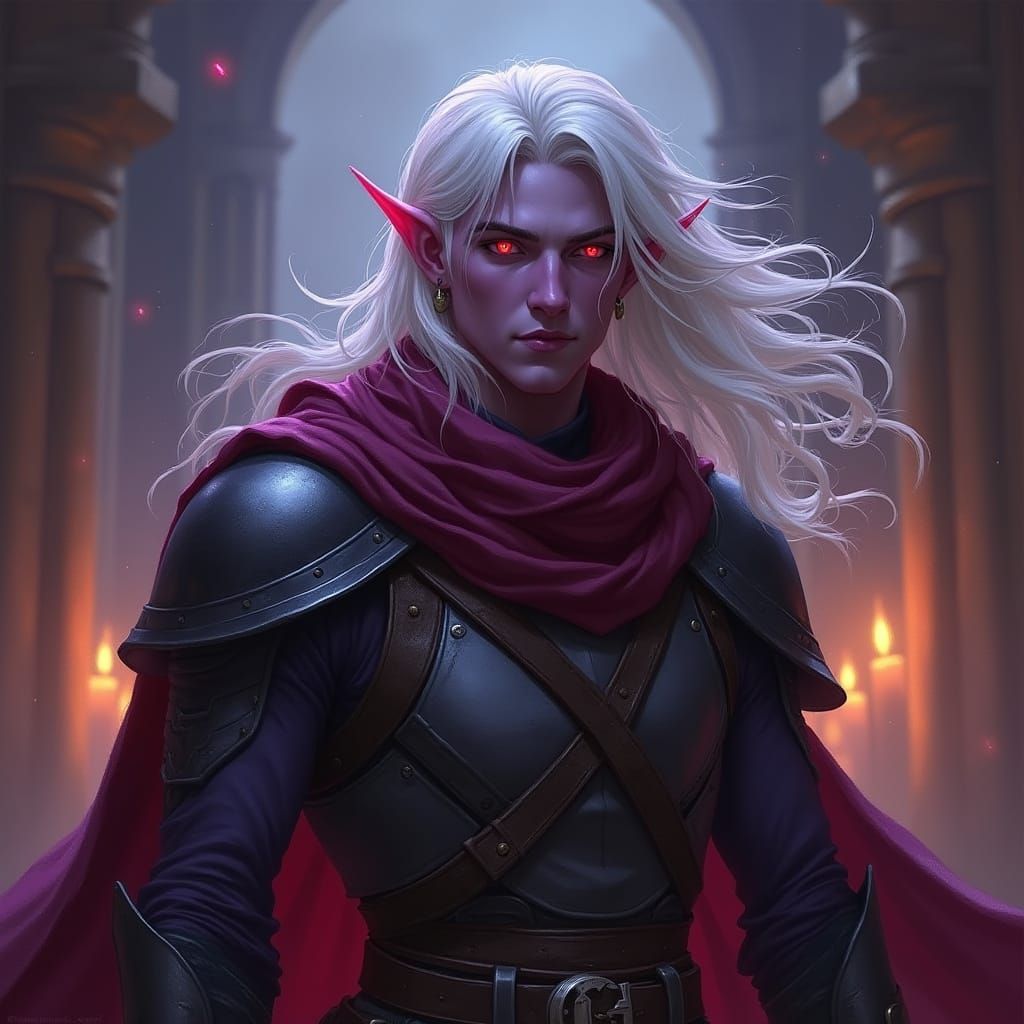 Drow Elf Rogue in Mystical Chamber