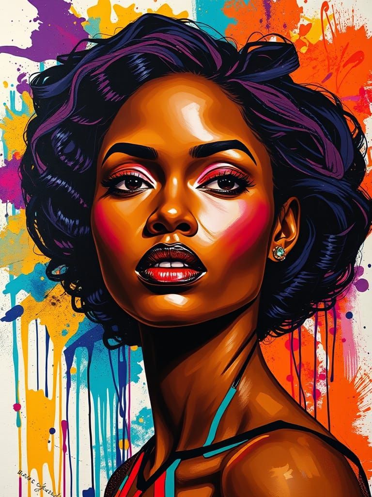 Abstract Portrait of a Black Woman in Vibrant Colors
