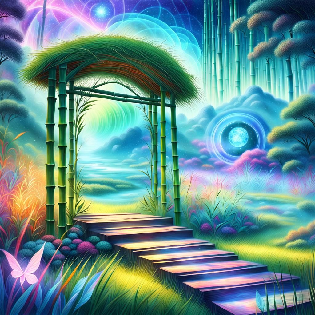 Surreal Bamboo Arbor with Dreamy, Ethereal Aura