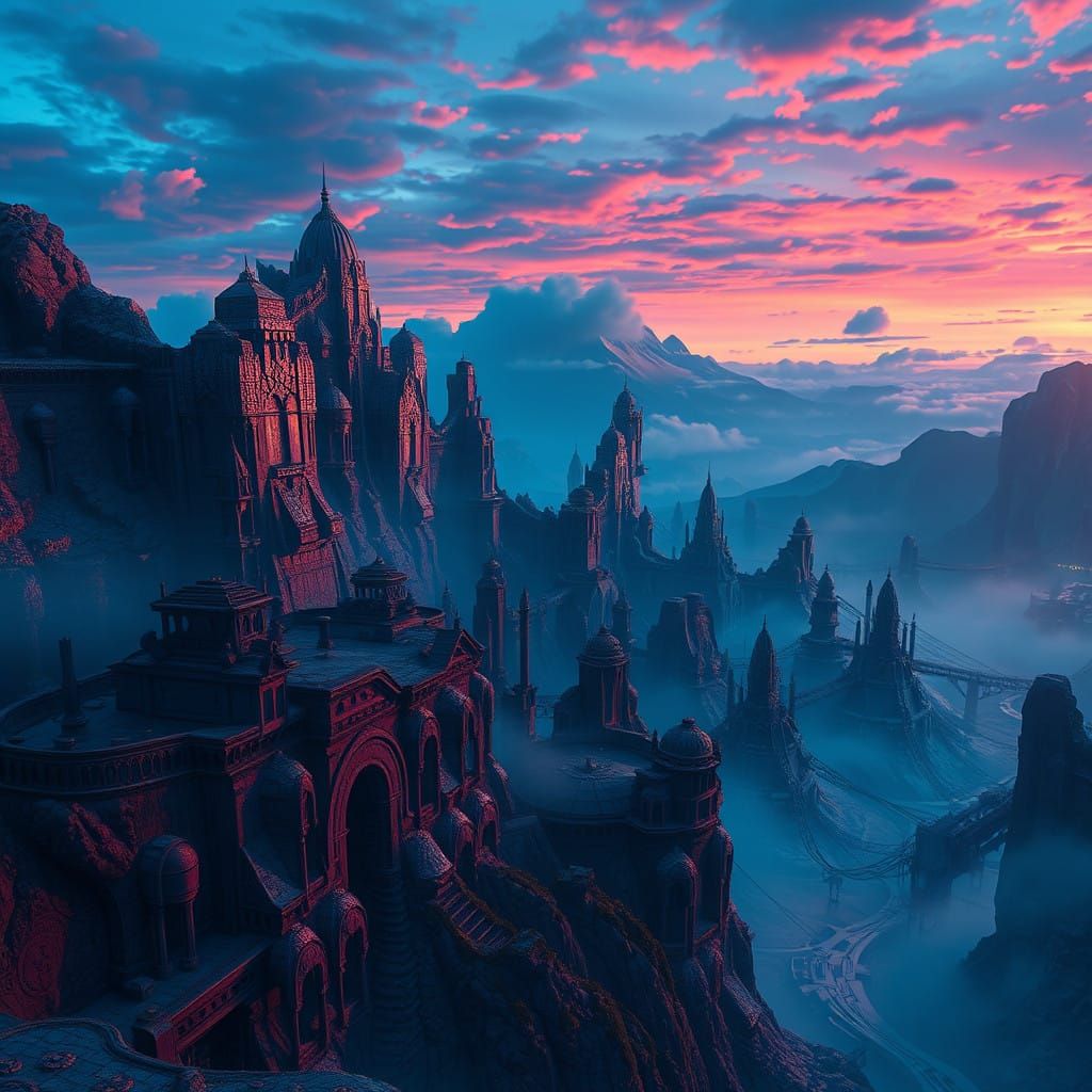 Dreamworld Dusk in Vibrant Teal and Gold