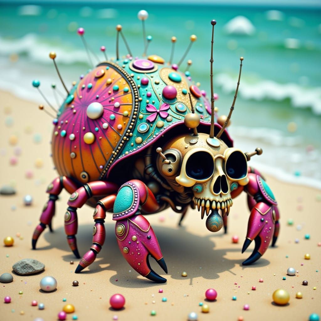 Psychedelic Hermit Crab on Beach as Digital Art