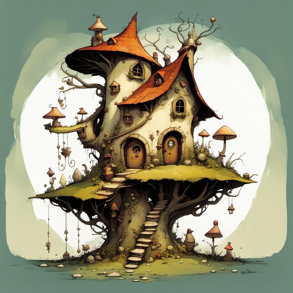 Whimsical Fairy House: A Surreal Illustration