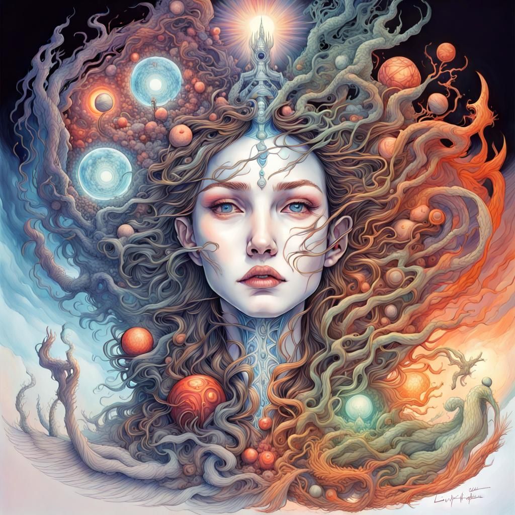 Sci-Fi Horror Pen Drawing of Eternal Truth