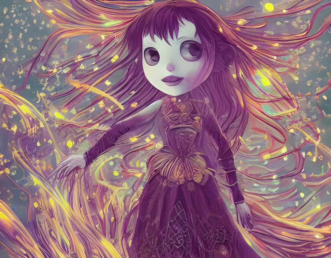 Elderly Woman in Neon Wires, Cyberpunk Cityscape