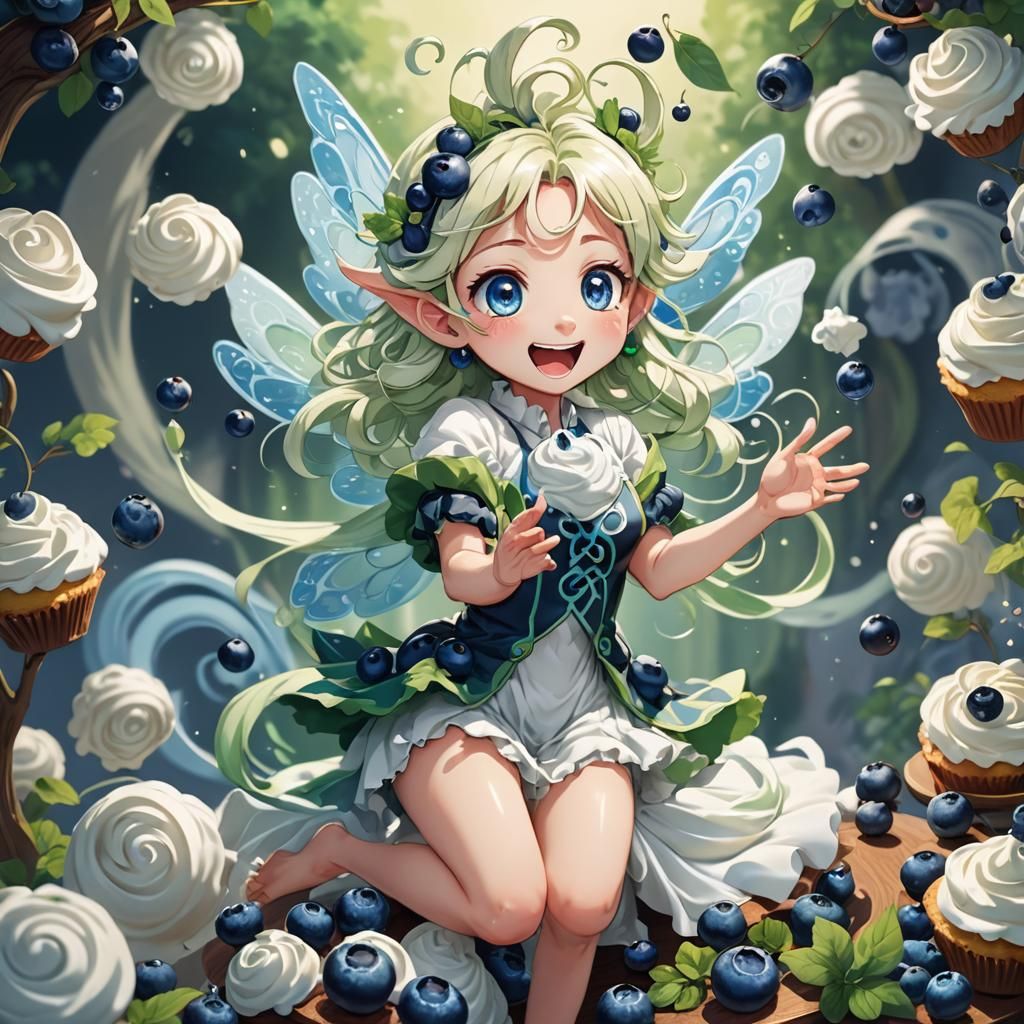 Adorable Creampuff Fairy with Blue and Green Swirls