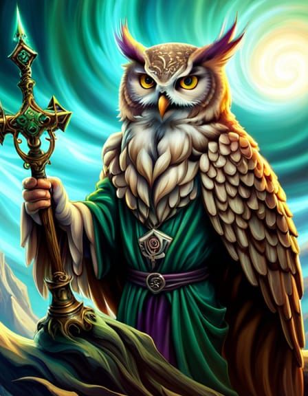 Owl Wizard Casting Fractal Rune Magic