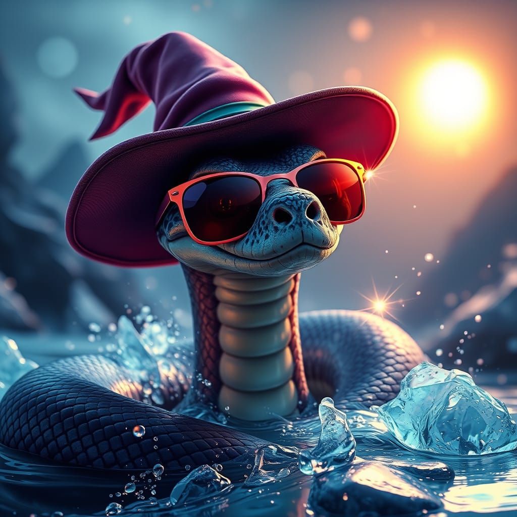 Mystical Snake in Sunglasses Sways to Sun and Magic