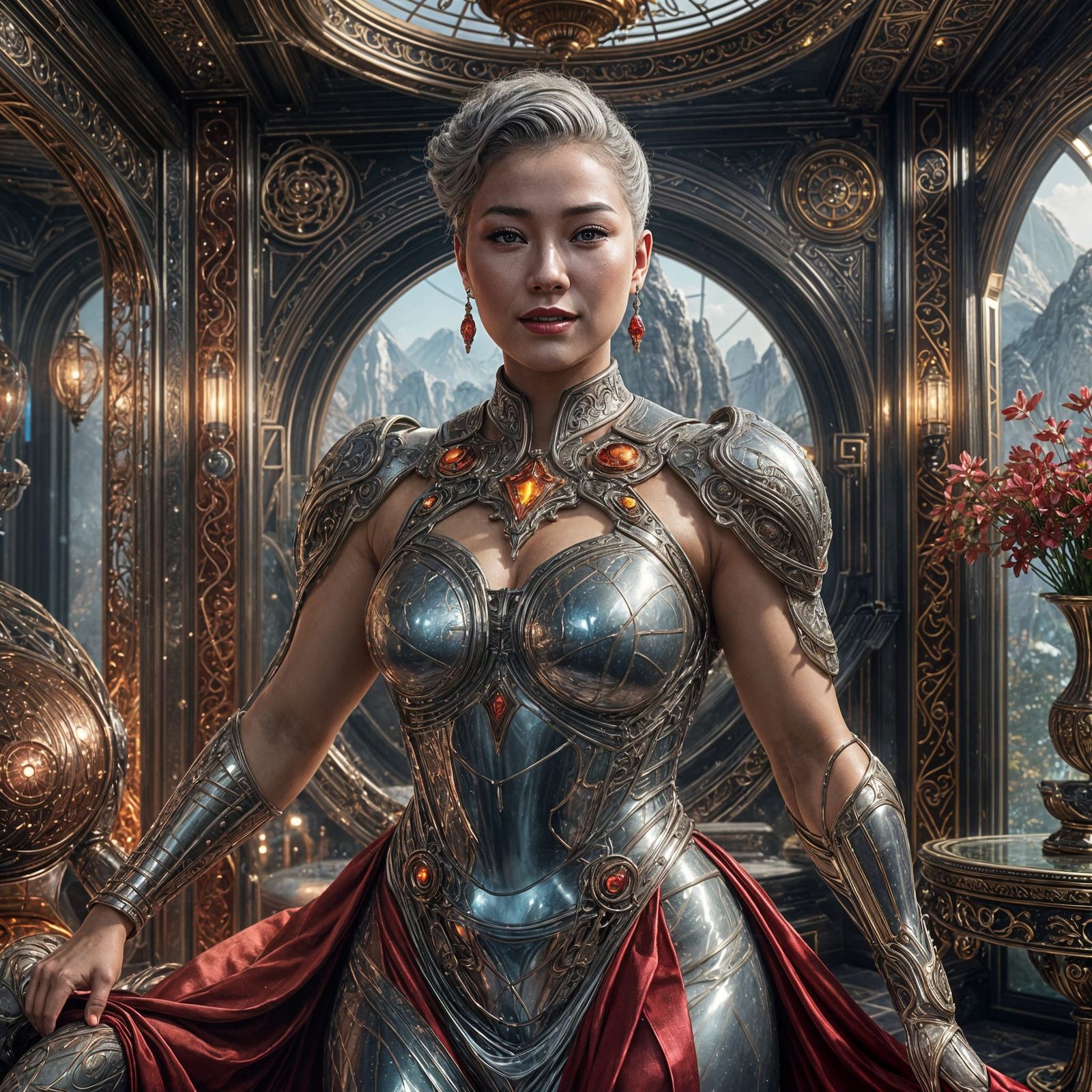 Alluring Alien Woman in Crystal Gown, Digital Art