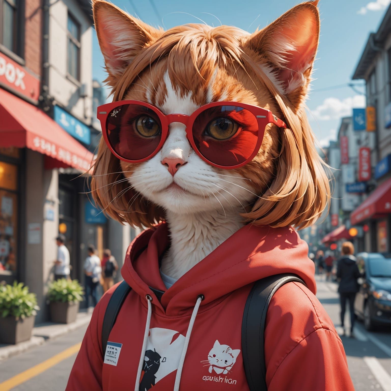 Anime Cat Girl in 3D with Sunglasses