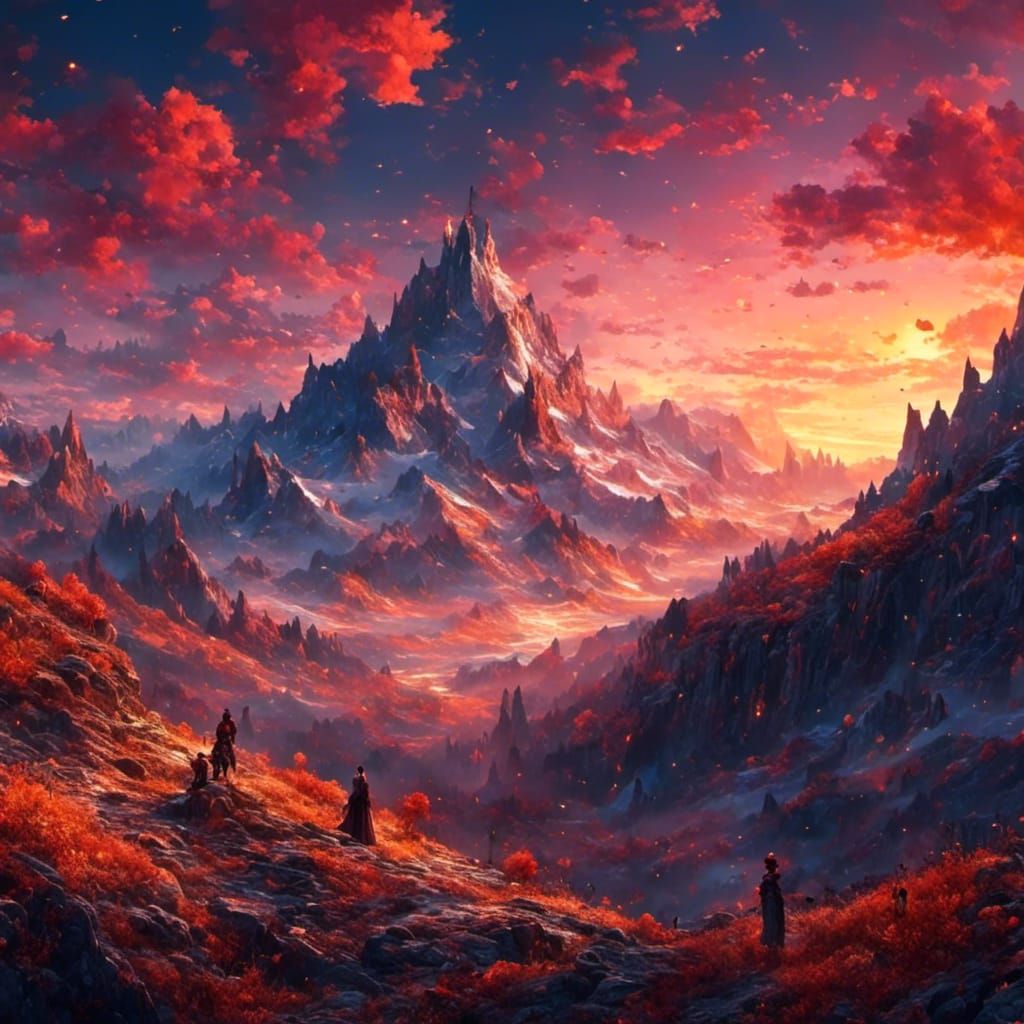 Alps Sunset in Detailed Matte Painting Style