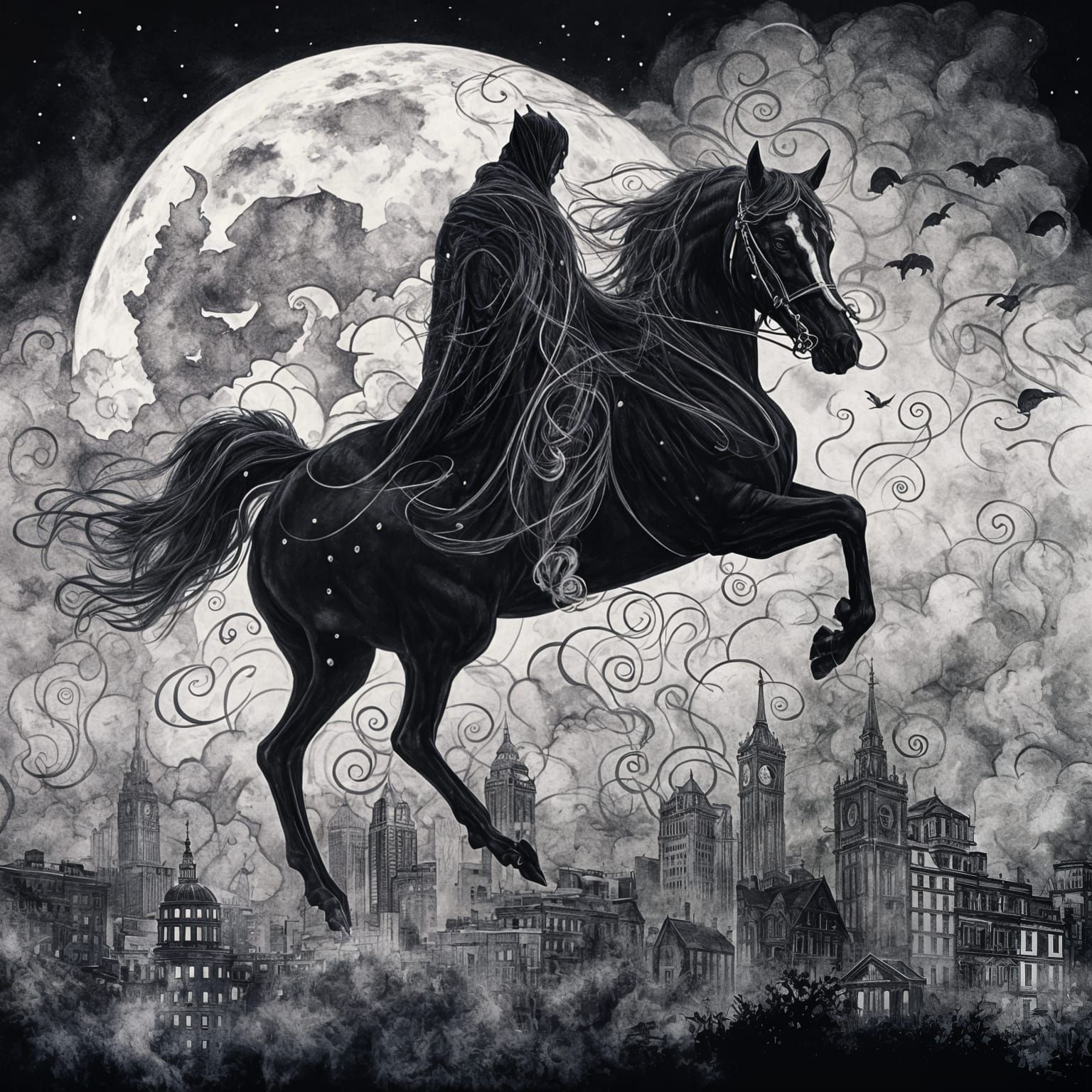 Ethereal Vampire Rider on Midnight City Streets