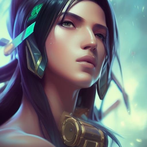 Akali Portrait in Hyperdetailed Splash Art Style