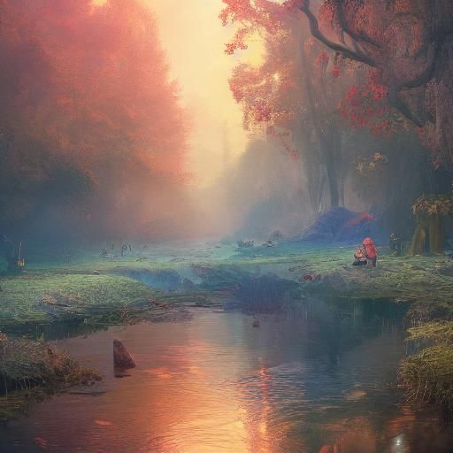 Village Emerges from Flames: Cinematic Matte Painting