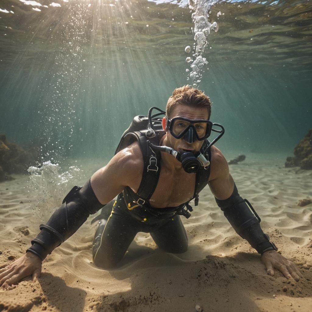 Scuba Diver Sinking in Underwater Quicksand