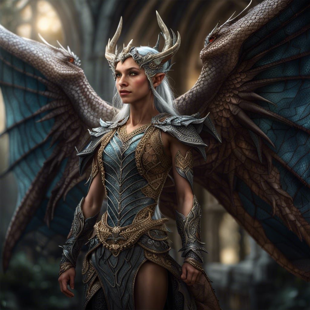 Elegant Dragon-Elf with Ancient Knowledge and Magic