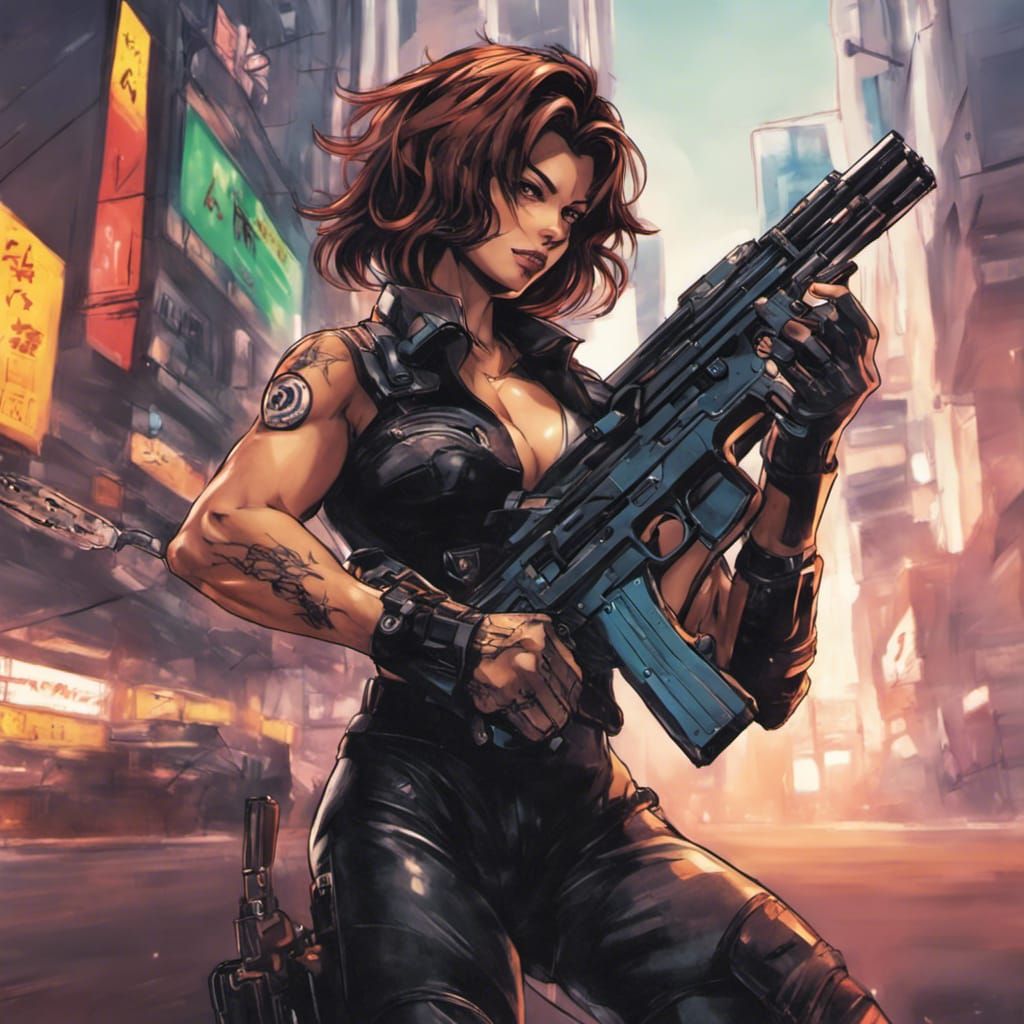 Cyberpunk Anime Girl with Cybernetic Arm