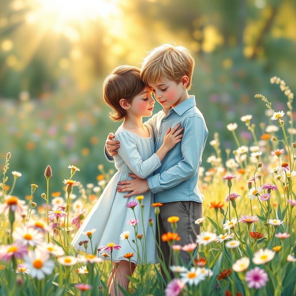 Love in a Lush Meadow, in the Style of Watercolor Artists