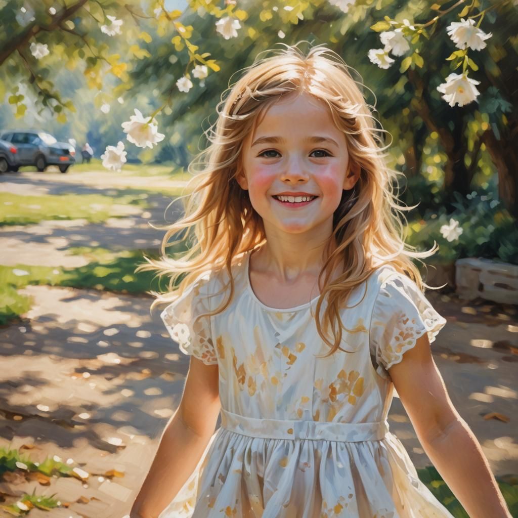 Impressionist Portrait of a Child Playing Outdoors
