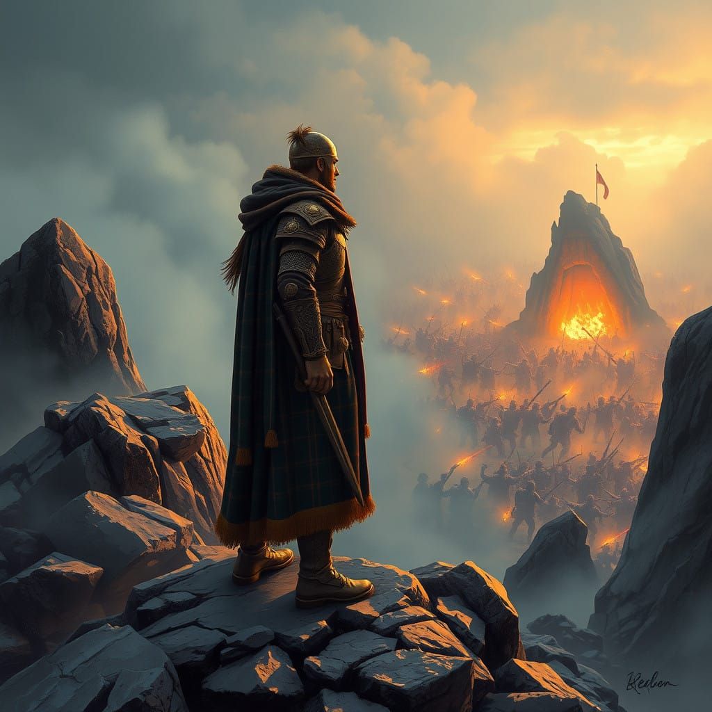 Celtic Warrior Sees Battle from Rocky Perch