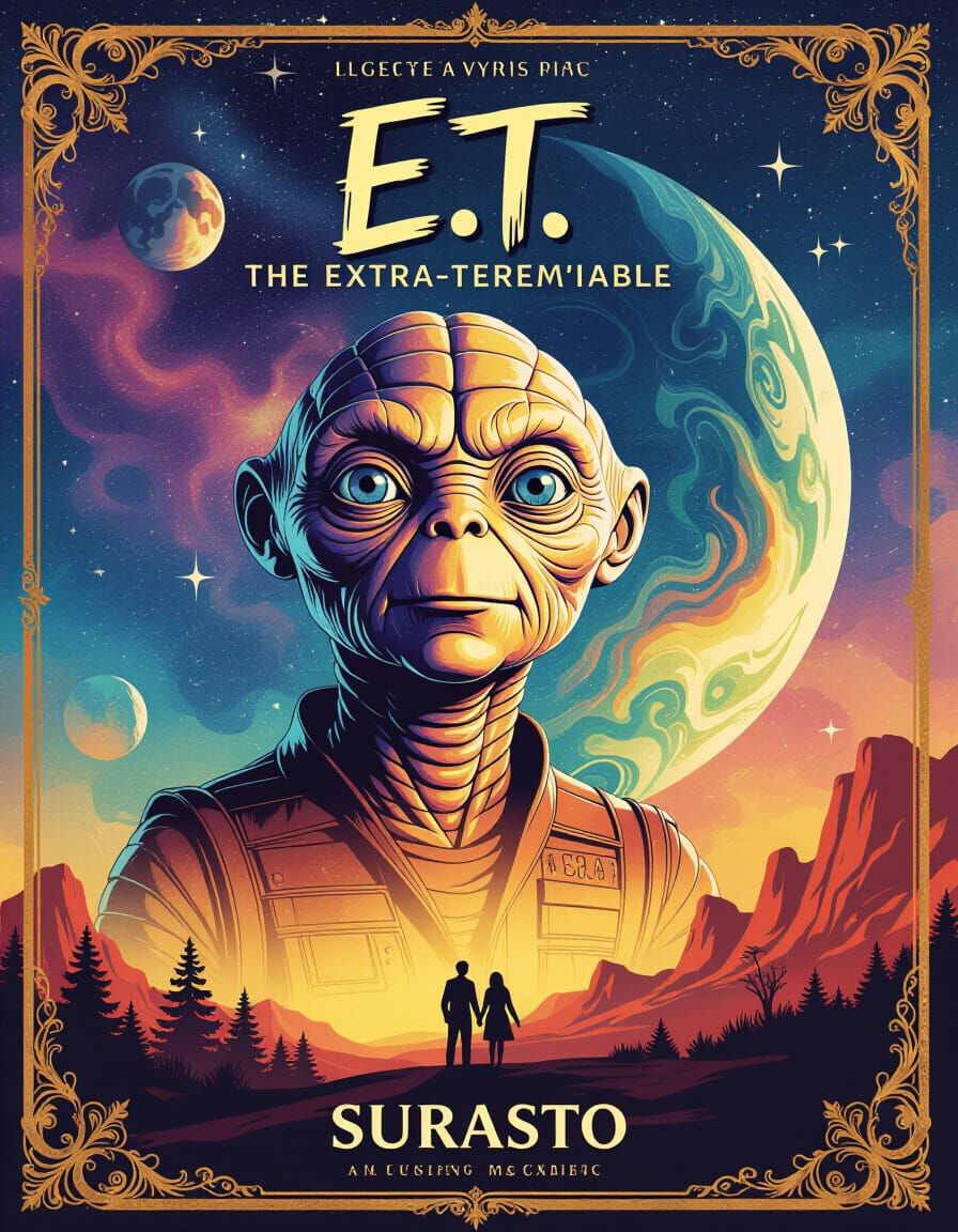 Surreal Space Adventure Poster in Impasto Style