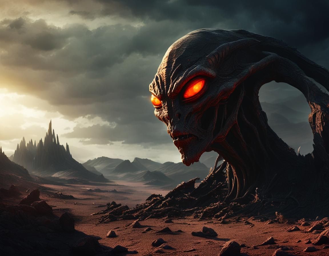 Dark Surrealism: Alien Creature on Desolate Planet