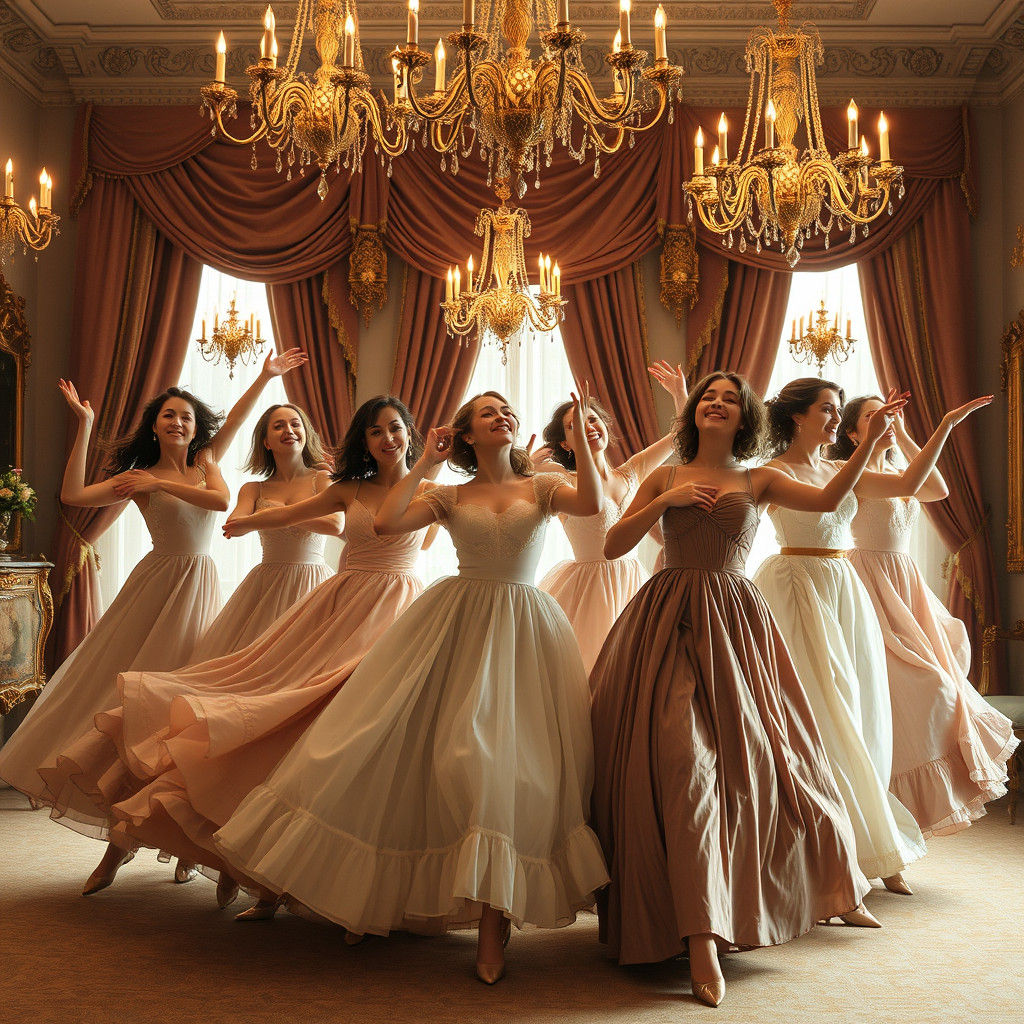 Elegant Ladies Dancing in 18th Century Style